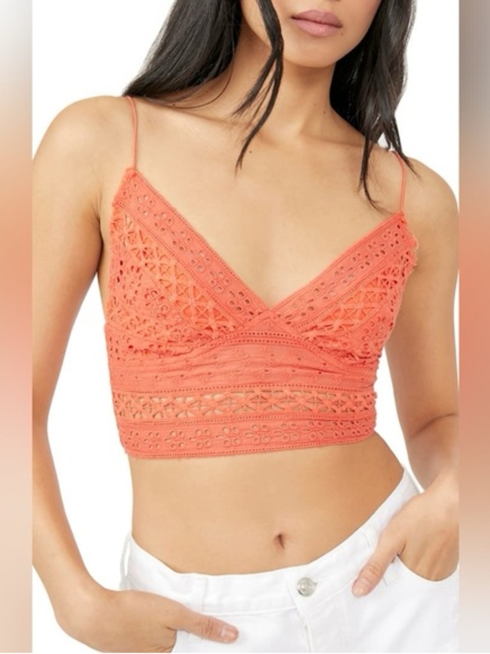 Free people One Sz M Carrie Orange Eyelet Bralette